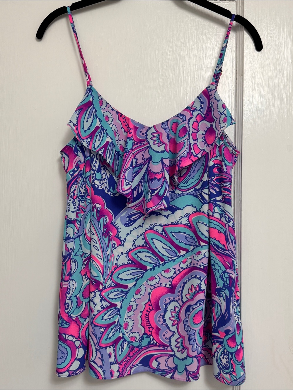 Lilly Pulitzer Pink, Blue & Aqua Paisley Ruffle Cami